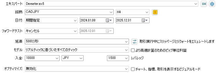 無料EA Demeter CADJPY×4時間足 最適化の環境設定