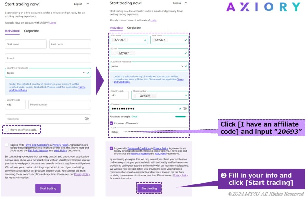 Open Axiory Account end