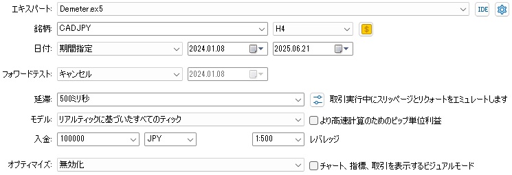 無料EA Demeter CADJPY×4時間足最適化の環境設定