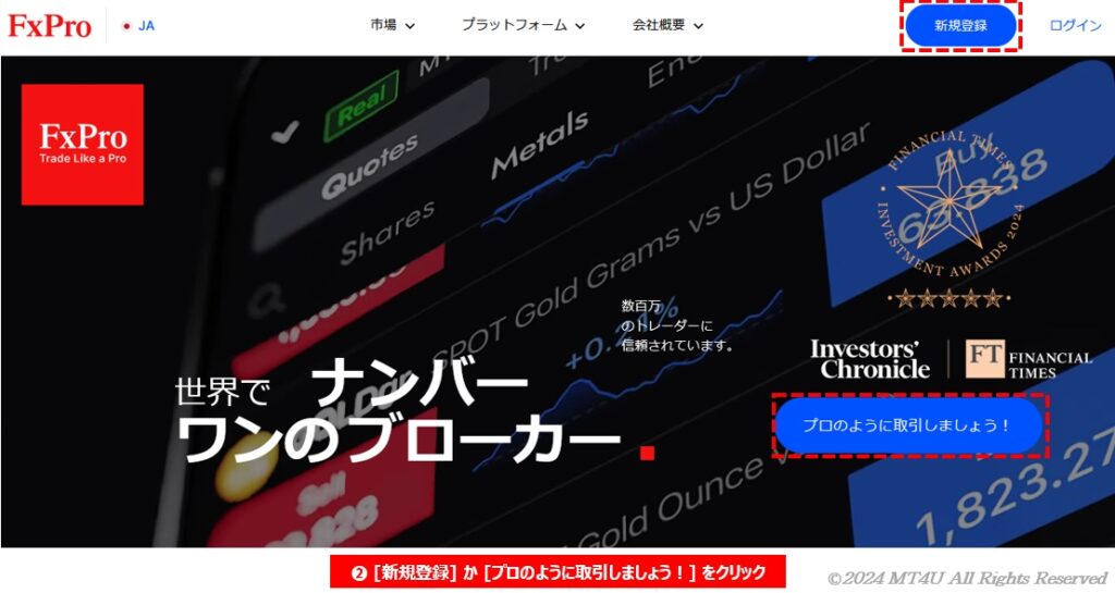 FxPro のトップページ